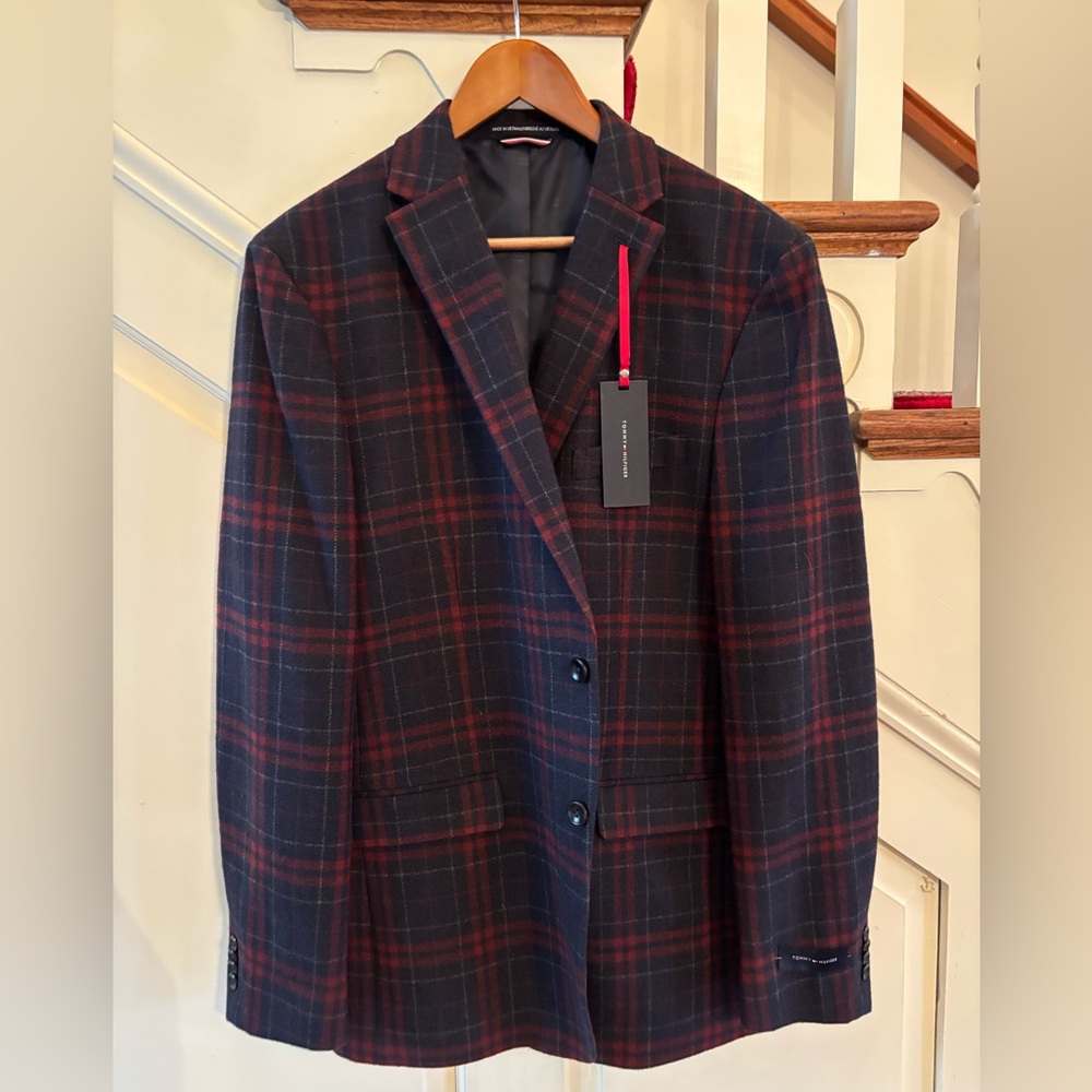 Tommy Hilfiger Men's Plaid Blazer - Red and Black